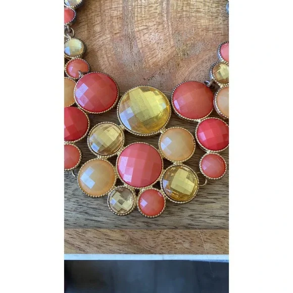 INC Statement Necklace In Pink Yellow And Gold Stones - Picture 3 of 5